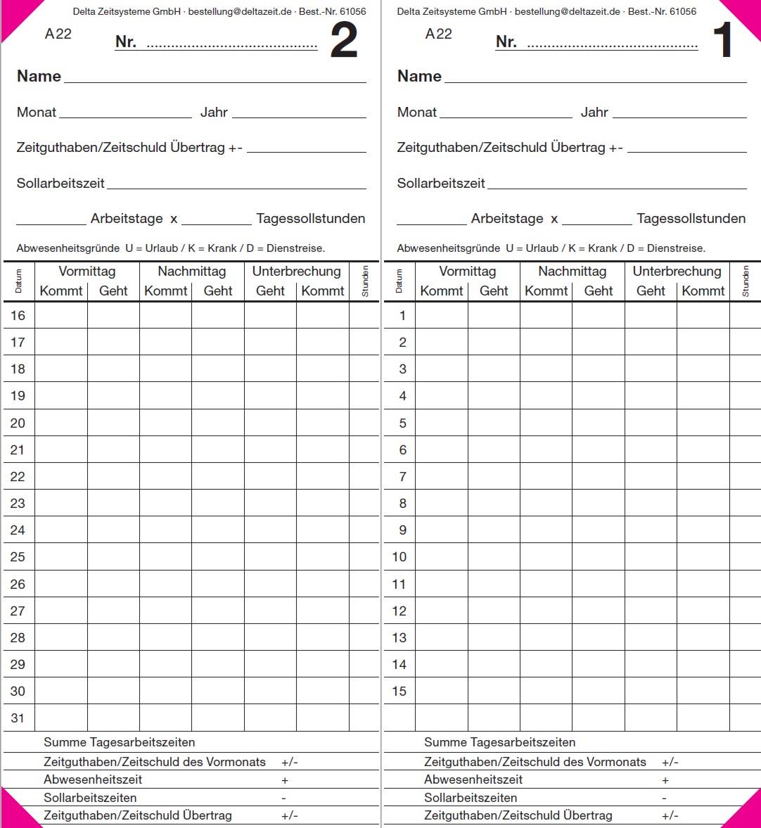 Stempelkarten A22 (100 Stück) - z.B. für QR350