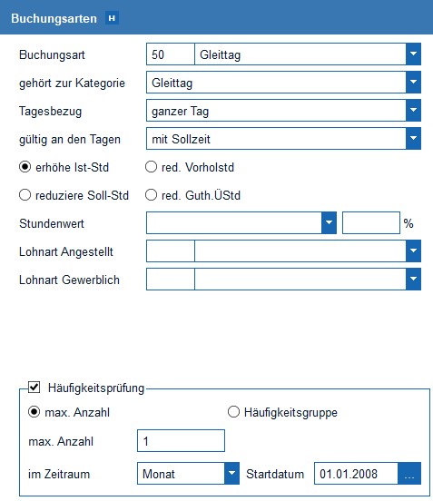 Novatime Zeiterfassung Bucungsarten